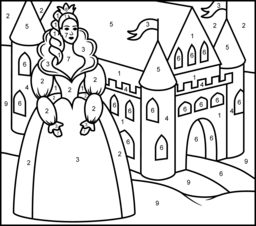 Princess and Castle - Printable Color by Number Page