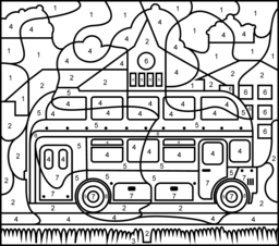 London Bus - Printable Color by Number Page - Hard