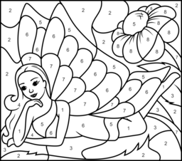 Fairy on Leaves - Online Color by Number Page - Hard