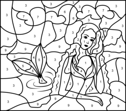 Princess Mermaid - Printable Color by Number Page - Hard